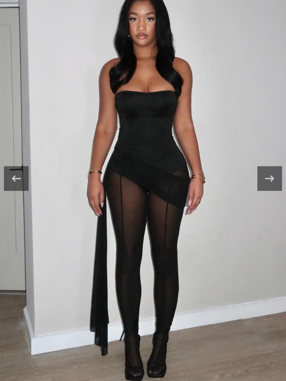 Strapless Black Sheer-Panel Jumpsuit